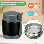 Bento Lunch Box Set With 10oz Soup Thermo, Leak-proof Lunch Containers with 4 Compartment, Kids Hot Thermo Food Jar/Insulation Lunch Bag, Food Containers for School (Black)