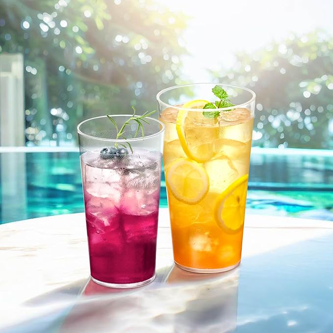 Amazing Abby - Cafely - 16-Ounce and 24-Ounce Plastic Tumblers (Set of 12), Plastic Drinking Glasses, Restaurant-Style Cups, Stackable, BPA-Free, Shatter-Proof, Dishwasher-Safe, Clear