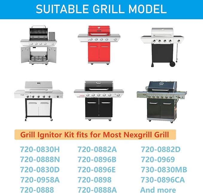 6 Outlets Tact Push Button Grill Ignitor Kit for Home Depot Nexgril 720-0830H, 720-0830D, 720-0888, 720-0888N, Grill Igniter Kit Tact Push Button Spark Igniter with Wire Ignition Kit