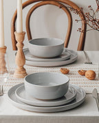 Famiware Milkyway Stoneware Dinnerware Sets with Pasta Bowls, Service for 6 (24 Pieces), Plates and Bowls Sets -Scratch Resistant, Microwave and Dishwasher Safe Dishes Set, Light Gray