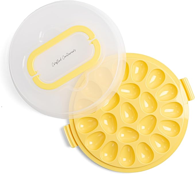 Classy Deviled Egg Carrier with Lid & Handles - Portable Egg Tray Platter for Holidays & Parties - Dishwasher-Friendly - Yellow