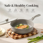 Redchef Deep Ceramic Frying Pan with Lid, Nonstick Saute Pan Cookware All Cooktop Compatibility, Stay-Cool Handles, PFOA Free, Healthy Coating, Tempered Glass Cover, Even Heat, Grey (3.7Qt, 10")