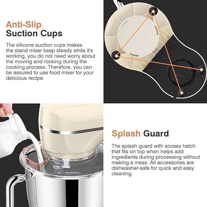 Mini Angel Stand Mixer,10-Speed Kitchen Electric Mixer,Tilt-Head Food Mixer with Dough Hook, Wire Whisk, Flat Beater, Stainless Steel Bowl (White2, 5QT)