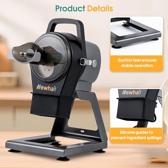 Newhai Commercial Spring Onion Slicer Scallion Cutter Shredder Electric Vegetable Cutter for Garlic Ginger Chili Potato with 3 Inlets, 1-5mm Thickness, 304 Stainless Steel Blade, 6000BPM, 200W