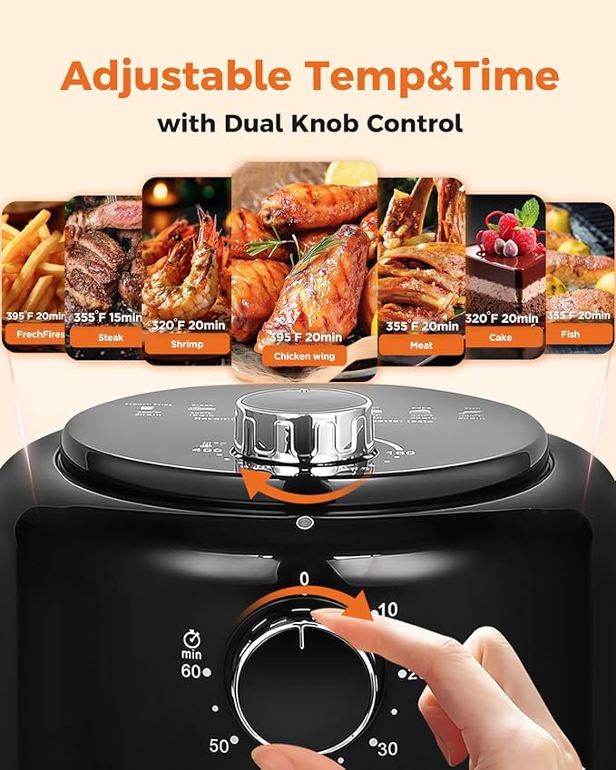 Bear Small Air Fryer 2.1 QT, Mini Airfryer Adjustable Time&Temp Control, Compact Size Space Saving for 1-2 People Quick Healthy Meals Snack in Minutes with Nonstick Basket