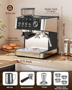 Espresso Machine with Grinder, 20 Bar Expresso Coffee Machines with Milk Frother Steam Wand, Professional Espresso Maker with Removable Water Tank, Cappuccino & Latte Machine for Home