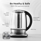 Mecity Electric Tea Kettle Borosilicate Glass Tea Maker With Temperature Control and Infuser - LCD Display and Preset Brewing Programs - 1.7 Liter Water Boiler
