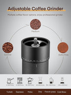 FOHERE Manual Coffee Grinder Capacity 30g with CNC Stainless Steel Conical Burr, Adjustable Coarseness for Espresso, Drip Coffee, and French Press, Portable Hand Grinder