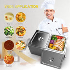 Valgus Commercial Grade Stainless Steel 2 Sections 19 Qt Bain Marie Buffet Food Warmer Steam Table with Lid and Tap for Home and Restaurants
