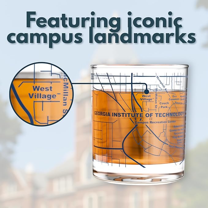 Greenline Goods – Georgia Tech University Yellow Jackets College Whiskey Glasses (Set of 2), 10 oz – Full-Color Logo + Campus Map