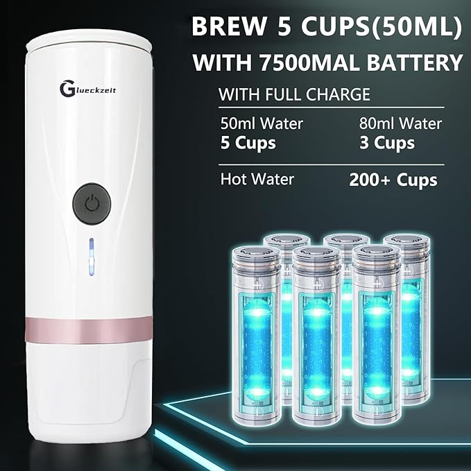 Portable Electric Espresso Machine, Car Travel Self-Heating Electric Coffee Maker for Camping with Type-C, Suitable for ground coffee and Ns capsules for RV, Hiking, Office Spring Travel White Heating