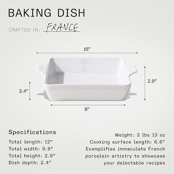 Made In Cookware - Square Baking Dish - White - Hand Crafted Porcelain - Professional Bakeware - Made in France