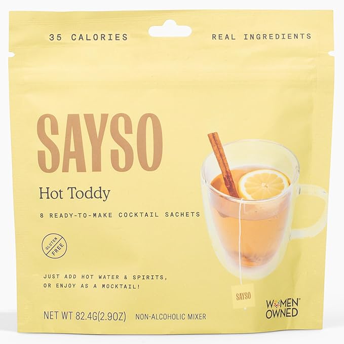 SAYSO Hot Toddy Cocktail Tea Bags - Infuses with Cold Water, Premium Craft with Honey, Cinnamon, Crystallized Lemon & Clove | Organic, Certified Gluten-free, Non-GMO| 35 calories, 8g sugar - 8 count