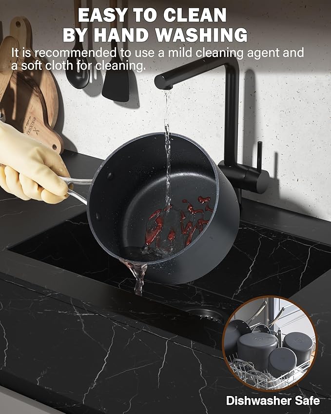 Cooks Standard 1-Quart Saucepan Hard Anodized Nonstick with Glass Lid, Cooking Sauce pot Milk Pan, Black