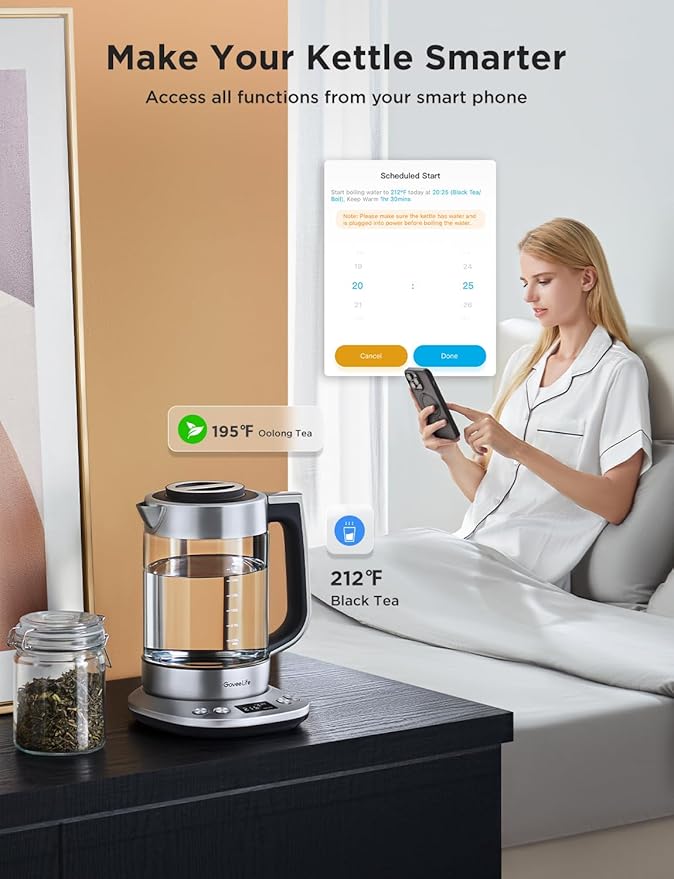 GoveeLife Smart Electric Kettle with Tea Infuser for Loose Leaf, 1.7 L Electric Tea Kettle with Brewing Program, Variable Temperature Control, 2 H Keep Warm & Auto Shut off, BPA Free, Sliver