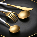 40 Pieces Matte White&Gold Silverware Set, Stainless Steel White&Gold Flatware Set for 8, Satin Finish Spoons and Forks Silverware Set, White&Gold Cutlery Utensils Set, Dishwasher Safe