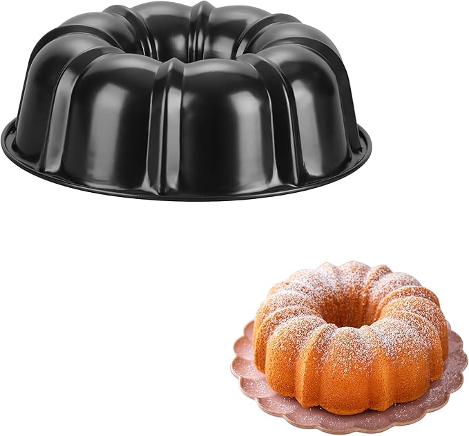 Homikit 10 Inch Non-stick Cake Pan, Heavy Duty Carbon Steel Fluted Tube Round Pans for Baking Meatloaf Jello Angel Food Cake Monkey Bread and More, 10 Cups Large Capacity & Easy Release, Black