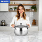 Daniks Classic 6 Quart Stainless Steel Stock Pot with Glass Lid, Tri-Ply Bottom for Even Heating, Induction Compatible, Dishwasher Safe