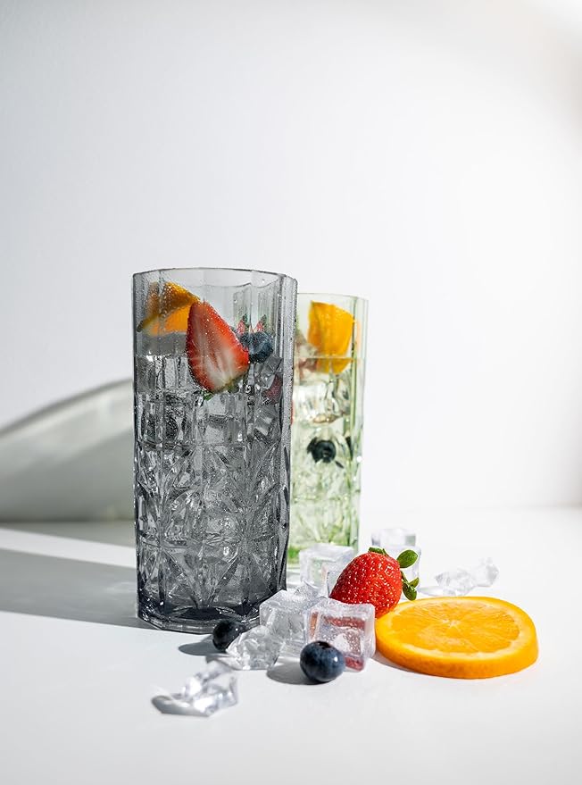 BELLAFORTE Shatterproof Tritan Tall Tumbler Set of 4, 18oz - Myrtle Beach Drinking Glasses - Unbreakable Plastic Glasses Drinking for Gift, Party, New Year - BPA Free - Dishwasher Safe - Smoke Gray