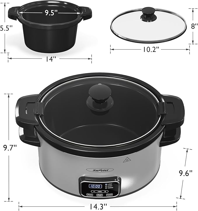 4qt Slow Cooker, Programmable Slow Cooker with Locking Lid, Removable Ceramic Pot, 3 Heating Settings & Time Control, Mini Food Warmer with Dishwasher-safe Lid & Pot, Silver