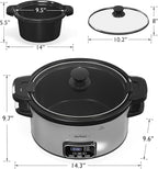 4qt Slow Cooker, Programmable Slow Cooker with Locking Lid, Removable Ceramic Pot, 3 Heating Settings & Time Control, Mini Food Warmer with Dishwasher-safe Lid & Pot, Silver