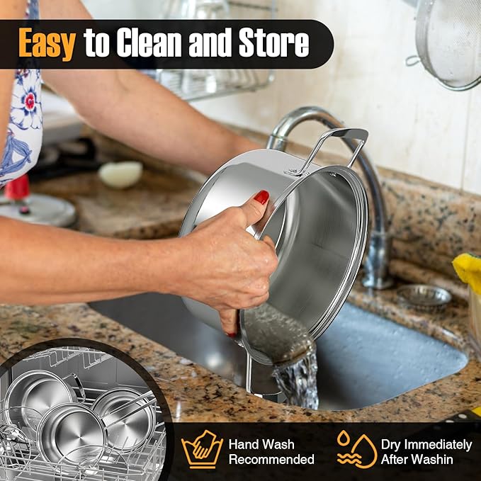 COSTWAY 12 Piece Stainless Steel Cookware Set, Pots and Pans Set with Stock Pot, Frying Pans, Saucepan, 6 Glass Lids, Induction Compatible, Kitchen Cookware Sets for Home, Silver (12 Piece)