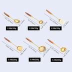 Gold Kitchen Utensils Set with Wooden Handle, 6 PCS Professional Cooking Utensils Set, Wok Spatula, Ladle, Skimmer, Slotted Spatula Turner, Spaghetti Spoon, Large Spoon