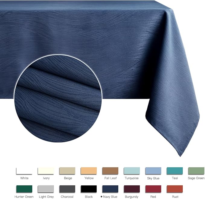 maxmill Square Table Cloth Swirl Design Water Proof Wrinkle Free Heavy Weight Soft Tablecloth Decorative Fabric Table Cover for Outdoor and Indoor Use Square 70 x 70 Inch Navy Blue