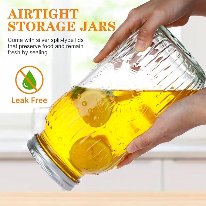 Wide Mouth Mason Jars 64 oz, 3 Pack Large Half Gallon Mason Jars with Airtight Lids and Bands, Clear Glass Canning Jars for Preserving, Pickling, Fermenting, Meal Prep & DIY Crafts (Sunflower)