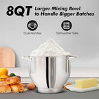 Aucma Stand Mixer, 900W 8QT Large Kitchen Mixer, Kitchen Electric Mixers with Dough Hook, Wire Whip & Beater (Black, 8QT)