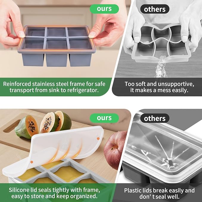 Large Ice Cube Tray for Whiskey: FDDBI Big Square Ice Cube Maker for Cocktail - 3Pack Silicone Old Fashioned Ice Cube Trays - 2inch Huge Cubed Ice Trays for Whisky