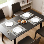 MOSAYT Vinyl Placemats Set of 6, Heat Resistant Place Mats 100% Waterproof Washable & Wipeable Faux Leather Reversible Table Mats for Kitchen Dining Party Indoor Outdoor, 12" x 17", Light Grey