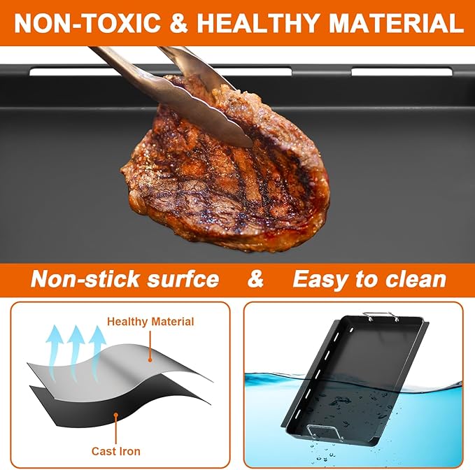 Full-Size Griddle Inserts for Nexgrill 5 Burner 720-0888 720-0888N 720-0882A 720-0882S Grill, Flat Top Griddle with Silicone Handles for Nexgrill Home Depot 4 Burner 720-0830H 720-0830X Grills