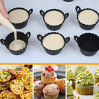Koluti Reusable Silicone Baking Cups Set of 12, Nonstick Muffin Cupcakes Mold with Double Handle, BPA Free, Mini Round Air Fryer Cupcake Liners, Black