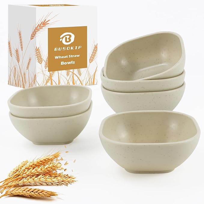 5 oz Small Wheat Straw Bowls Set of 6, Unbreakable Dipping Bowls Soy Sauce Dish, Small Dessert Bowls Snack Bowls for Kitchen, Microwave and Dishwasher Safe (Beige)