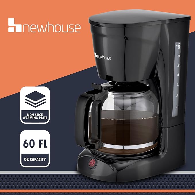 Newhouse Electric Coffee Machine NHCM-001-12, 12-Cup Coffee Maker with Auto Shut Off, Electric Pot with Metal Mesh Coffee Filter Basket, ETL Certified for Hospitality and Residential Use