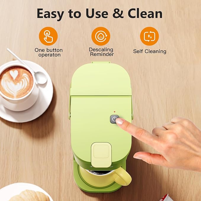 Single Serve One Cup Coffee Maker, for K Cups and Grounds, Mini Coffee Maker with Portable Handle, 6 to 12 Oz Brew Size, for Travel, Camping, Office, RV and Dorm, 120V, Lime Green