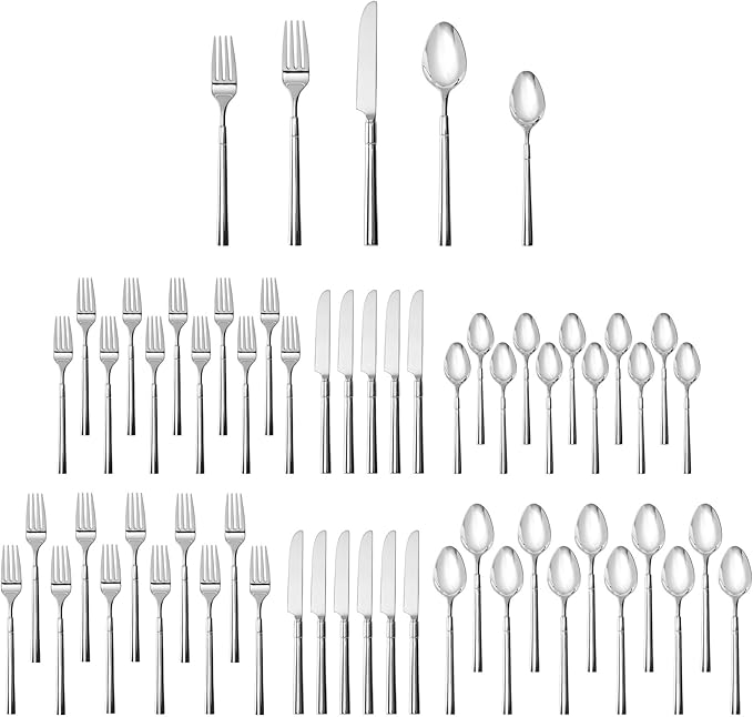 Fortessa Lloyd 18/10 Stainless Steel, 60 Piece Flatware Set (Service for 12), Silver
