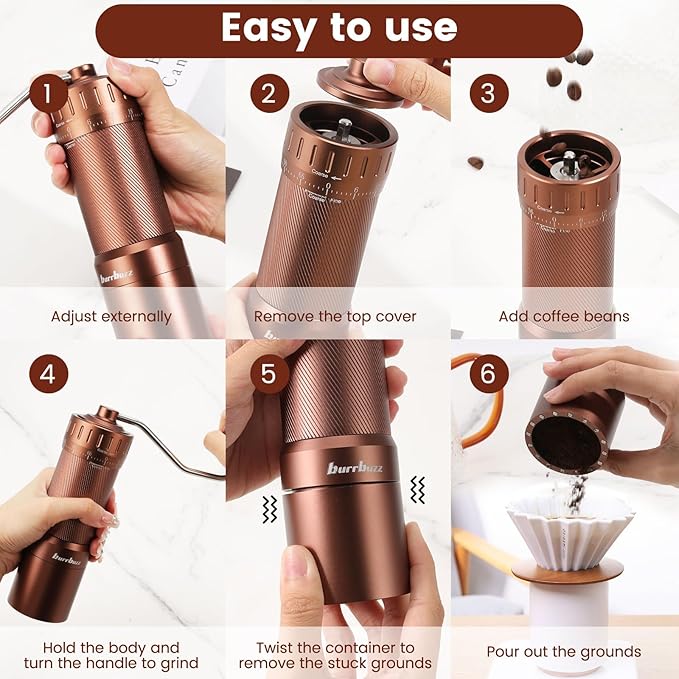MB2 Manual Coffee Grinder, External Adjustment, 35g Large Capacity Burr Grinder, Magnetic Catch Cup Less Mess, Stainless Steel Burr Espresso Grinder Great Flavor in Pour Over, French Press