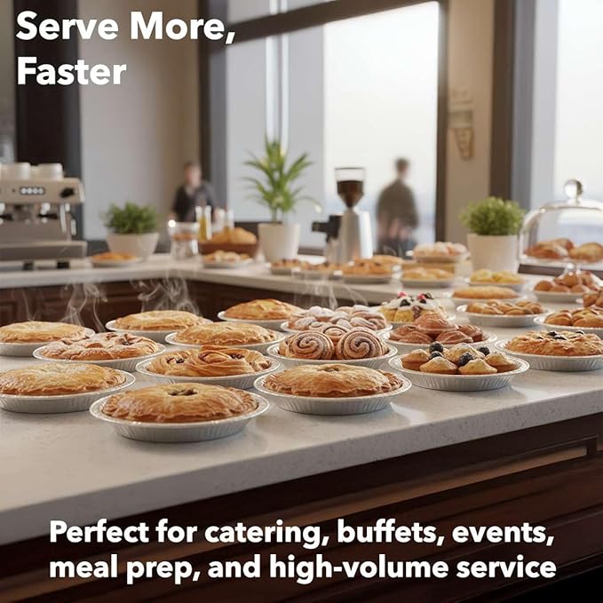 125-Pack 9 5/8" Foil Pie Pans - Deep 1 3/16" Disposable Aluminum Pie & Tart Pans with Full Curl Rim - For Commercial Baking, Batch Cooking, Freezer Storage & Retail Packaging