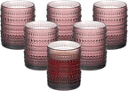 XKXKKE Hobnail Beaded Drinking Glasses Set of 6, 12 oz Vintage Glassware Set Romantic Water Glasses Tumbler, Water Cups, Clear Embossed Glassware Set for Beer, Juice, Cocktail, Soda, Beverages Purple