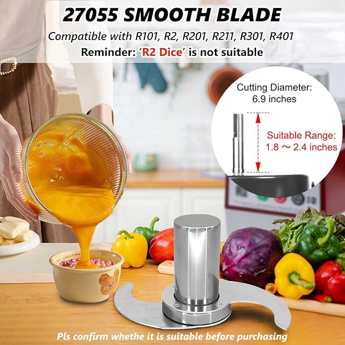 27055 Smooth Blade for Robot Coupe R101 R2, R2N, R2B, R2U, R301, R401 Commercial Food Processors with Modular Blades, Stainless Steel Body Never Breaks or Leaks