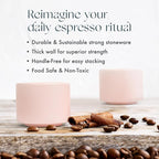 Folk Ceramics Leonard Ceramic Espresso Cups | Modern Stackable Demitasse Mugs for Espresso | Thick Walled, Handleless, Durable, Dishwasher & Microwave Safe | Set of 2, 3oz | Pale Pink