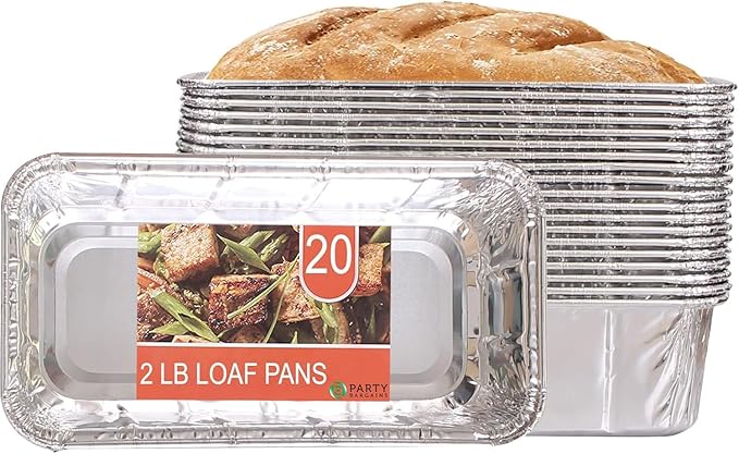 PARTY BARGAINS 2 Lb Aluminum Loaf Pan - 20 Pack, 8.5" x 4.5" x 2.5" Heavy Duty Disposable Bread Pans for Perfect for Baking, Lasagna, Meatloaf & Food Serving (Max 240°C)