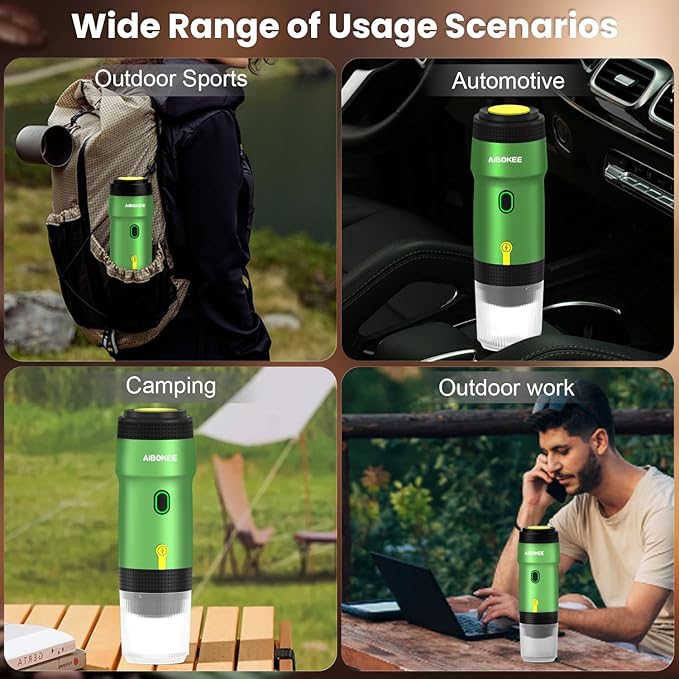 Portable Electric Espresso Machine,Travel Coffee Maker for Camping, Car Coffee Maker Self-Heating with USB-DC,3-in-1 Extraction of 8g Coffee Powder,NS and Small Capsules for RV,Hiking,Office G