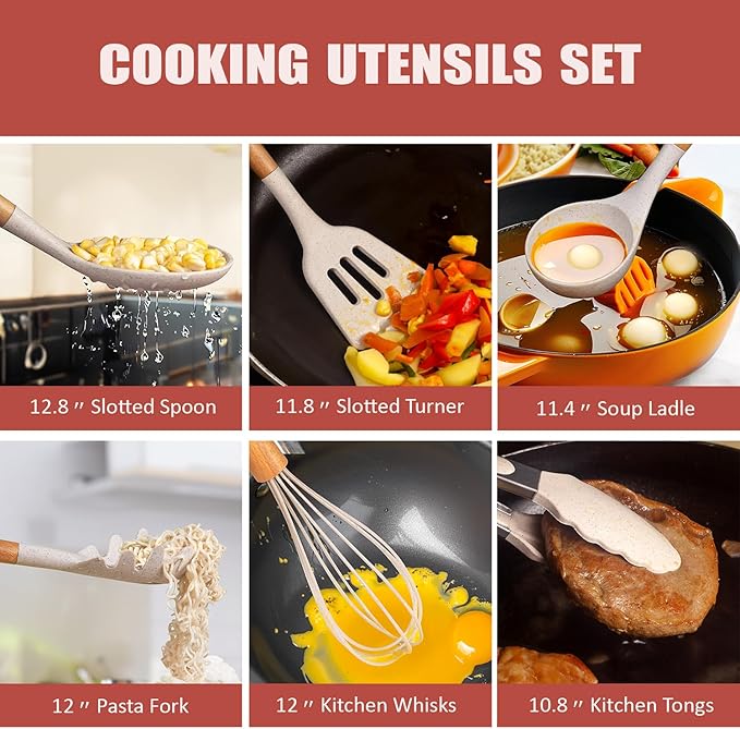 RAXCO Utensil Sets,18-Piece Knifes and cutting board,Silicone Cooking Tools and Kitchen Accessories,Straw