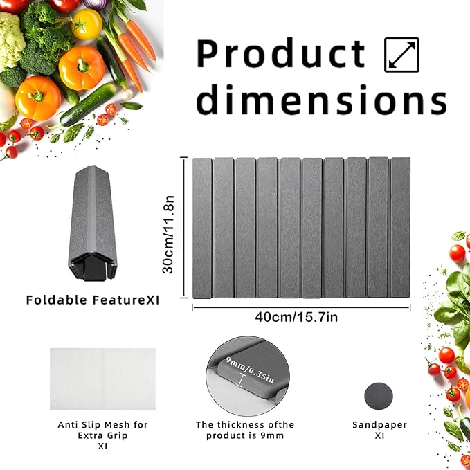 Stone Drying Mat for Kitchen Counter, Collapsible Dish Drying Mat, Fast Drying Diatomaceous Earth Dish Drying Mats, Water Absorbent Diatomite Kitchen Mat (grey, small)
