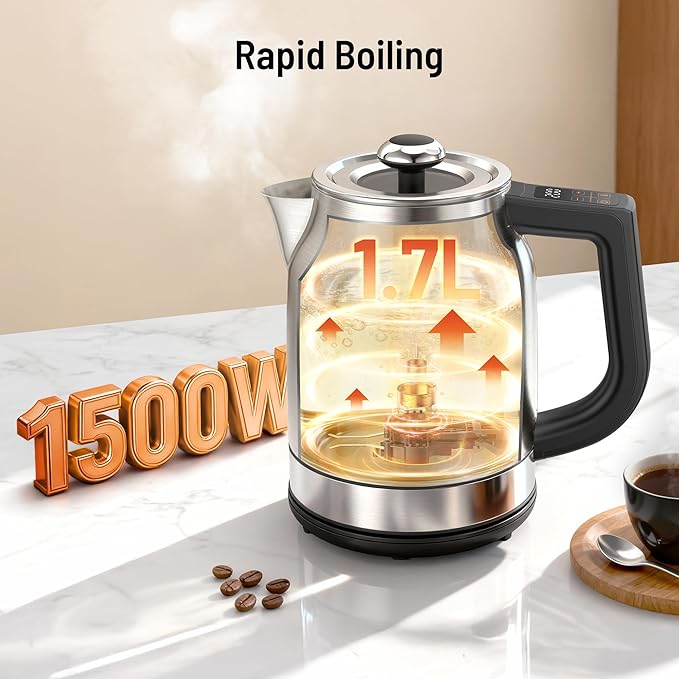 Electric Kettle Temperature Control, 1.7L 1500W Electric Tea Kettle with 13 Temperature Settings, Strix Thermostat, LED Display&Touch Control, Auto Shut-Off Protection, Boil Dry Protection