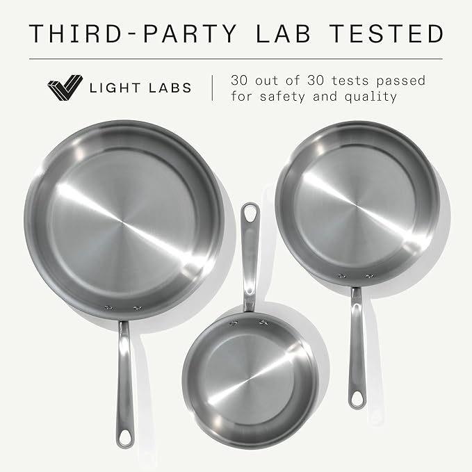 Made In Cookware - 3-Piece (Includes 8",10",12") Stainless Frying Pan Set - 5 Ply Stainless Clad - Professional Cookware - Crafted in USA - Induction Compatible