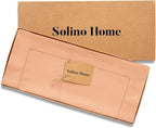 Solino Home Cotton Linen Table Runner 60 Inches - Peach Bloom Hemstitch Table Runner 14 x 60 Inch Ideal for Dresser and Coffee Tables - Summer